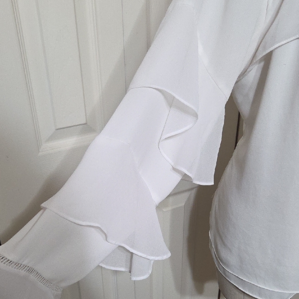 White House Black Market White Ruffle Sleeve Blouse - Picture 3 of 5